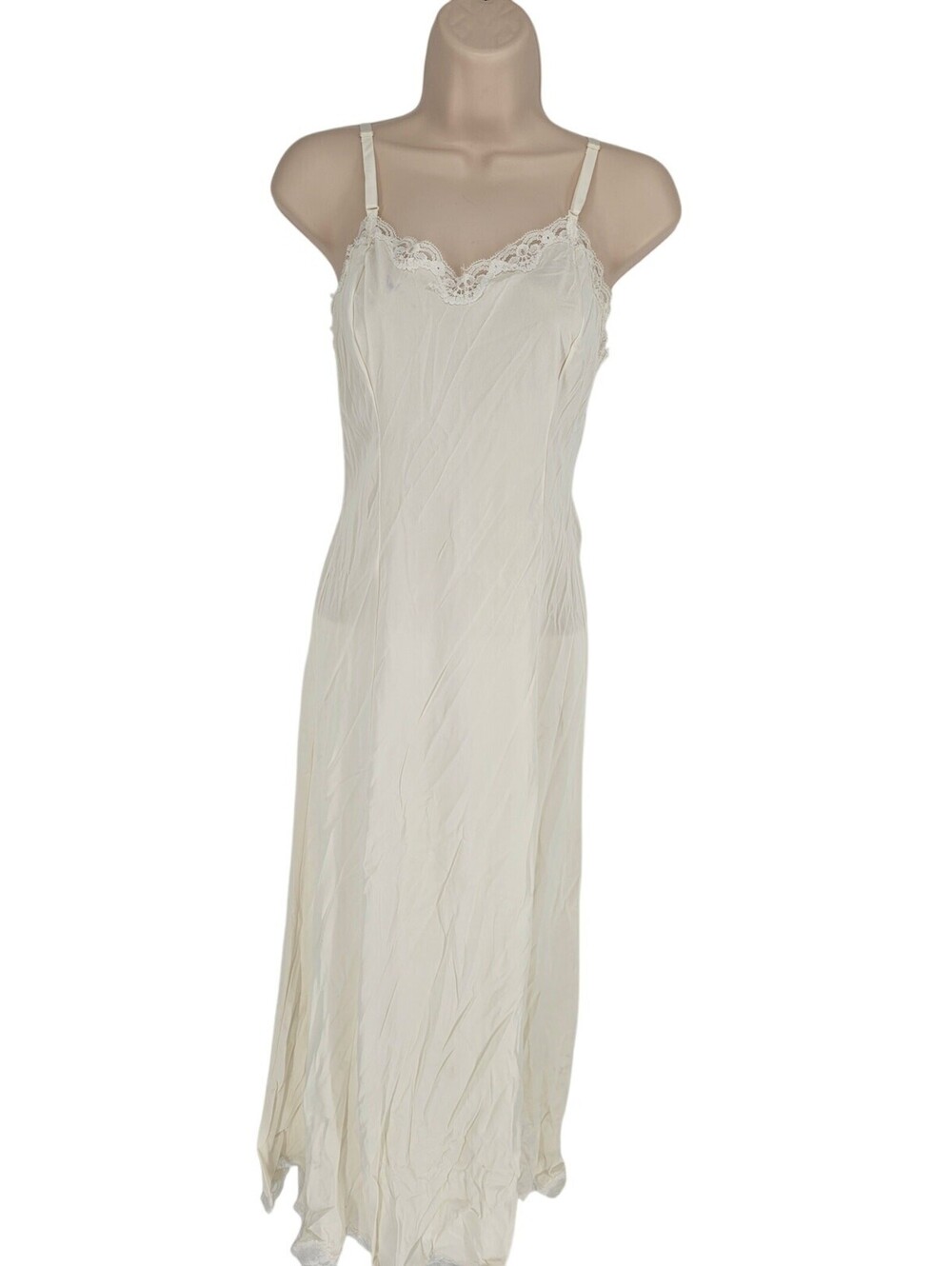 Vtg 1960s Wonder Maid Womens Sz 34 Full Length Nylon Nightgown Cream Lace Trim
